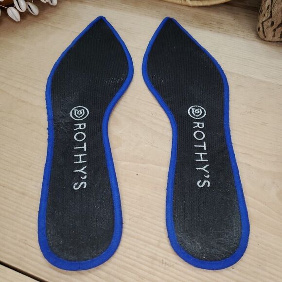 Rothy's Women 9.5/41 Ballet Flat Pointed Toe Knit White Stripe Sustainable Black - Picture 10 of 12